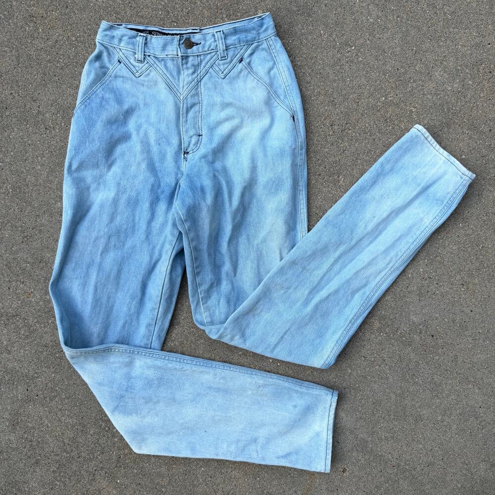 VTG 80s Wrangler Silverlake High Rise Bareback V Yoke Bleach Dye Jeans 7/8x36